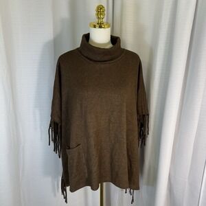 Back In the Saddle Women's Sweater Poncho Fringe Brown OS Western Rodeo‎